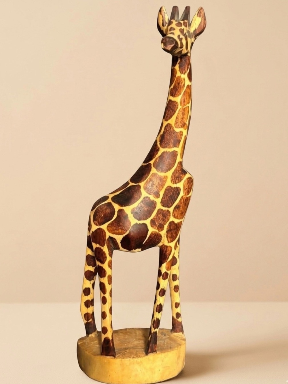 Hand-Carved Brown & Tan Giraffe Wood Home Decor Accent